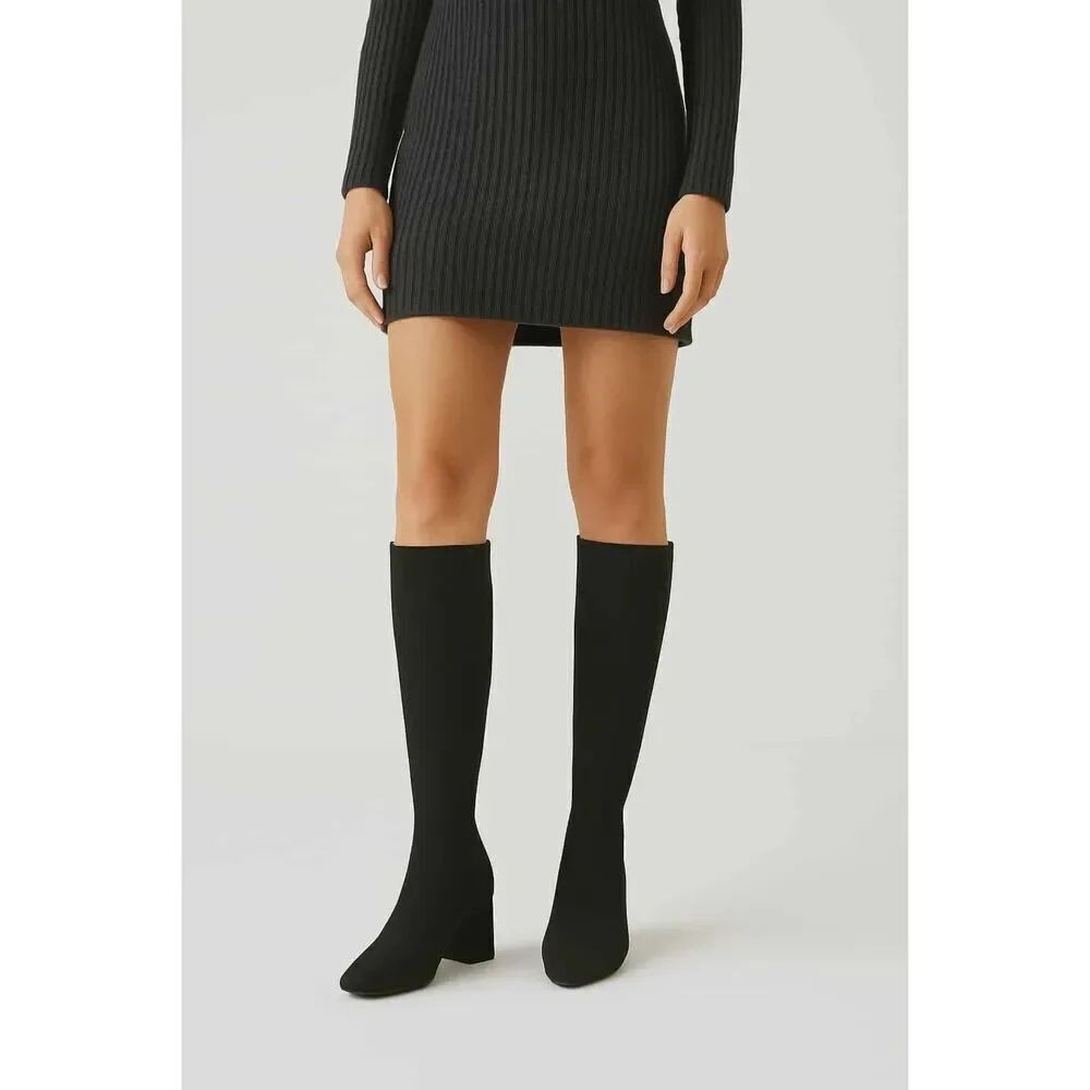 New Eileen Fisher Paziz Knee-High Stretch Knit Boots Black Size 10 MSRP: $275